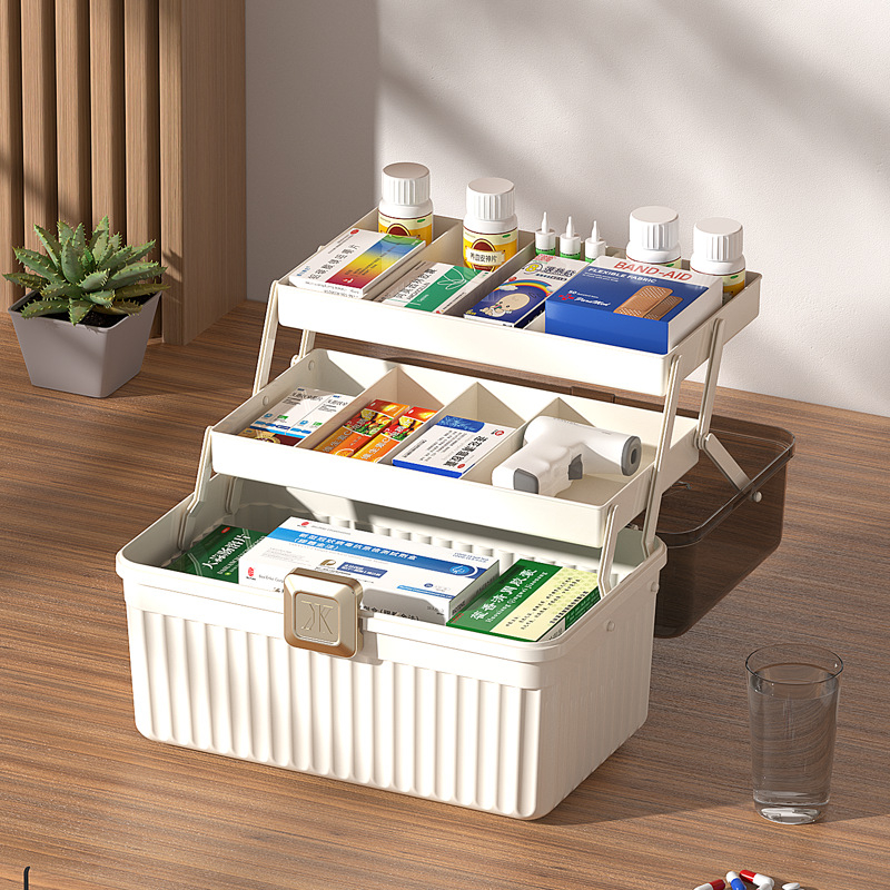 Οικιακό κουτί φαρμάκων με μεγάλη χωρητικότητα, πολυεπίπεδη κατασκευή, φορητό από πολυπροπυλένιο για πρώτη βοήθεια