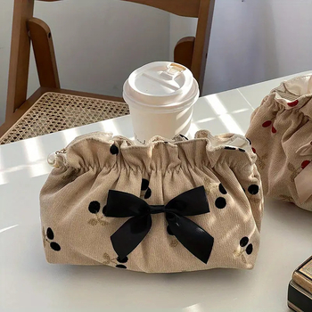 Kozmetička torbica, corduroy materijal, stil ručne torbe, model yt-53, višefunkcionalna; za putovanja i skladištenje šminke