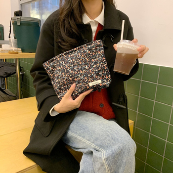 Corduroy чанта за грим с флорална шарка, корейски стил, съхранение за червила и козметика, ежедневна употреба