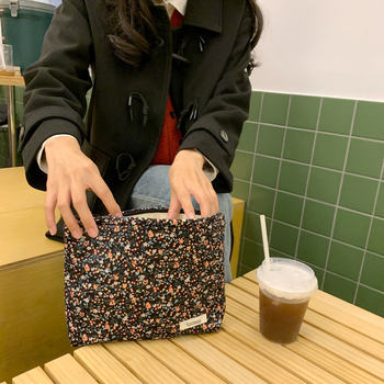 Corduroy чанта за грим с флорална шарка, корейски стил, съхранение за червила и козметика, ежедневна употреба