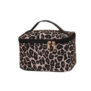 Козметична чанта с леопардов принт, ултралека, разширяема, голям капацитет, полиестер с PU подплата за ежедневна употреба