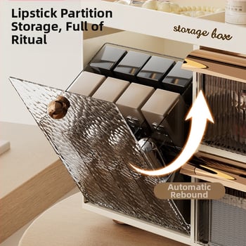 Savarankiškai sukurta kosmetikos laikymo dėžutė, stalinis kosmetikos organizatorius, PET+ABS medžiaga, logotipo spauda, pritaikymas galimas, šviesus prabangos stilius