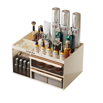 Savarankiškai sukurta kosmetikos laikymo dėžutė, stalinis kosmetikos organizatorius, PET+ABS medžiaga, logotipo spauda, pritaikymas galimas, šviesus prabangos stilius