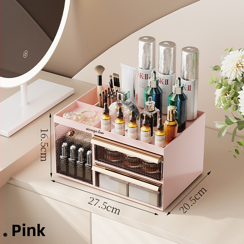 Savarankiškai sukurta kosmetikos laikymo dėžutė, stalinis kosmetikos organizatorius, PET+ABS medžiaga, logotipo spauda, pritaikymas galimas, šviesus prabangos stilius