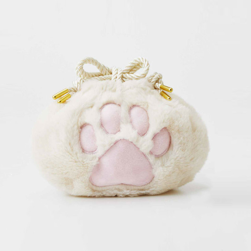 Geantă de depozitare din pluș cu formă de labă de pisică – fără buzunar exterior, căptușeală poliester, cusut și broderie