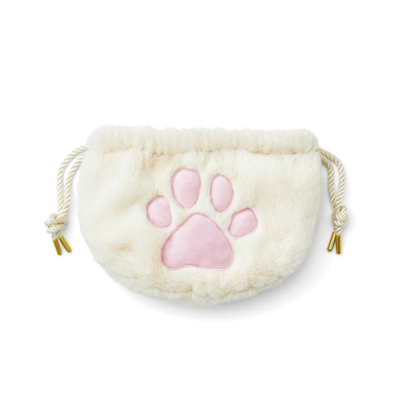 Geantă de depozitare din pluș cu formă de labă de pisică – fără buzunar exterior, căptușeală poliester, cusut și broderie