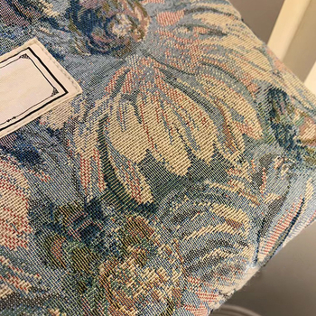 Vintažinė kosmetinė rankinė Ins stiliaus Monet Garden spauda, medvilnė, horizontalus kvadratinis formos, užtrauktukas, tridimensinė išorinė rankinė, vidinis ID kišenė