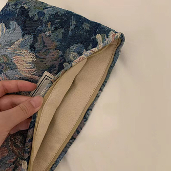 Vintažinė kosmetinė rankinė Ins stiliaus Monet Garden spauda, medvilnė, horizontalus kvadratinis formos, užtrauktukas, tridimensinė išorinė rankinė, vidinis ID kišenė