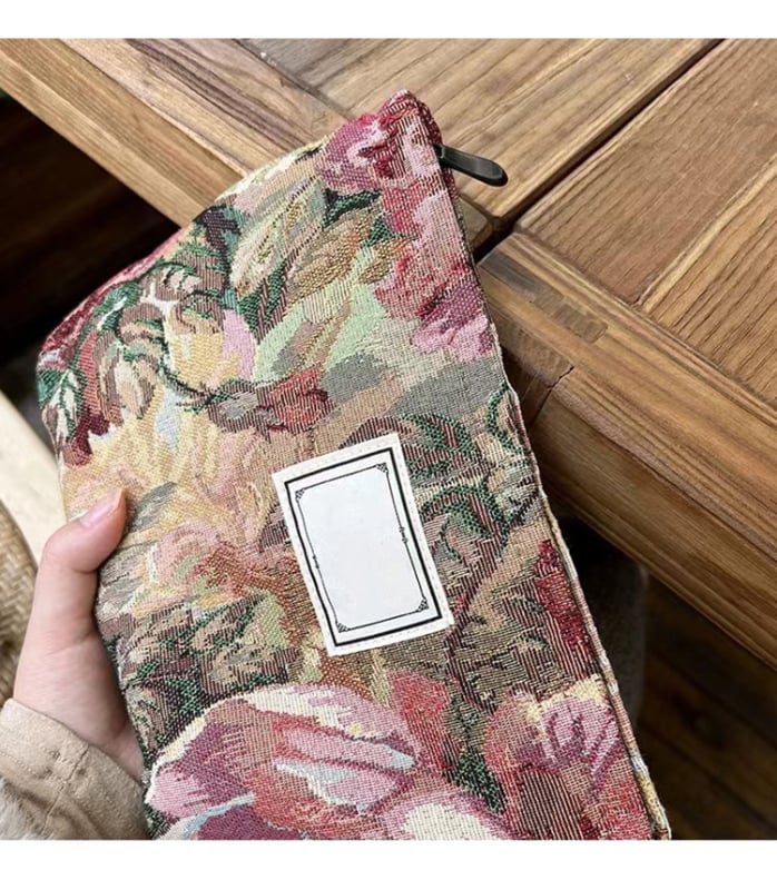 Vintažinė kosmetinė rankinė Ins stiliaus Monet Garden spauda, medvilnė, horizontalus kvadratinis formos, užtrauktukas, tridimensinė išorinė rankinė, vidinis ID kišenė