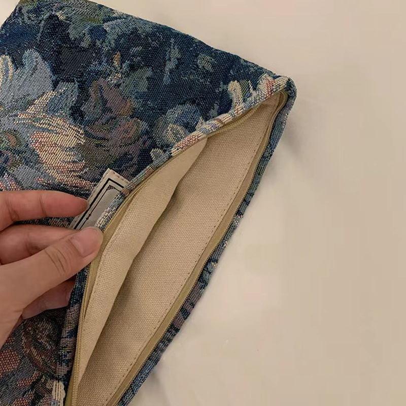 Vintažinė kosmetinė rankinė Ins stiliaus Monet Garden spauda, medvilnė, horizontalus kvadratinis formos, užtrauktukas, tridimensinė išorinė rankinė, vidinis ID kišenė