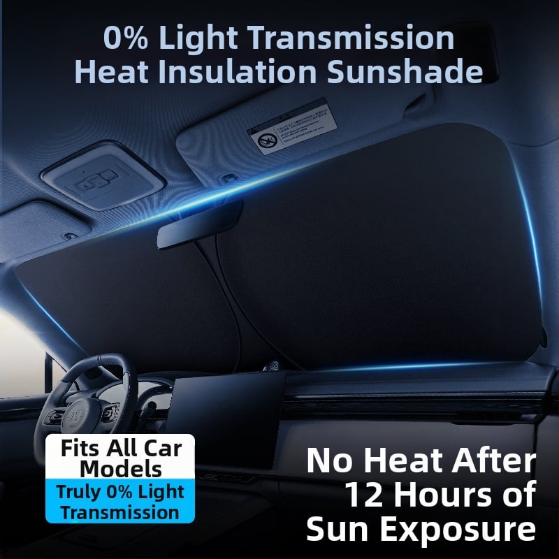 Automobilio priekinio stiklo saulės skydelis – titano sidabro + smūgiams atspari medžiaga, integruota montavimo sistema, universali derinys, pritaikymas ir logotipo spauda