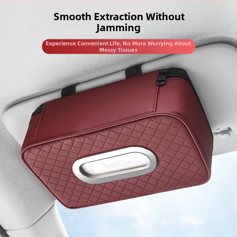 Automobilio servetėlių dėklas – odinis, pakabinamas, vidaus naudojimui; pritaikymas: taip (Medžiaga: oda; Prekės kodas: 98567)