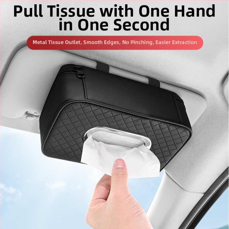 Автомобилна окачваща се кутия за салфетки – кожена, за автомобил; персонализиране: да (Материал: кожа; Приложно: автомобил; Код на продукта: 98567)