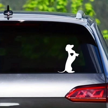 Autocolant adeziv pentru mașină cu dachshund – decali cu text; material: autocolant; montaj: lipire; mărci private autorizate: Da