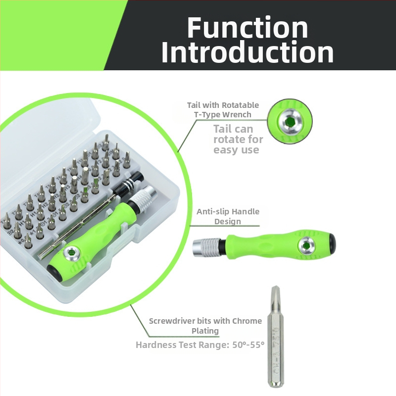 32-в-1 мултифункционален прецизен комплект отвертки за мобилни телефони, Cr_V хромванадий, магнитни върхове, дръжка PP+TPR, кръстовиден връх