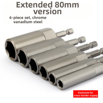 Set od 6 vanjskih šesterokutnih utičnica, 80 mm duljine, krom-vanadij čelik, metrički standard