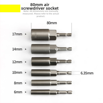 Set od 6 vanjskih šesterokutnih utičnica, 80 mm duljine, krom-vanadij čelik, metrički standard