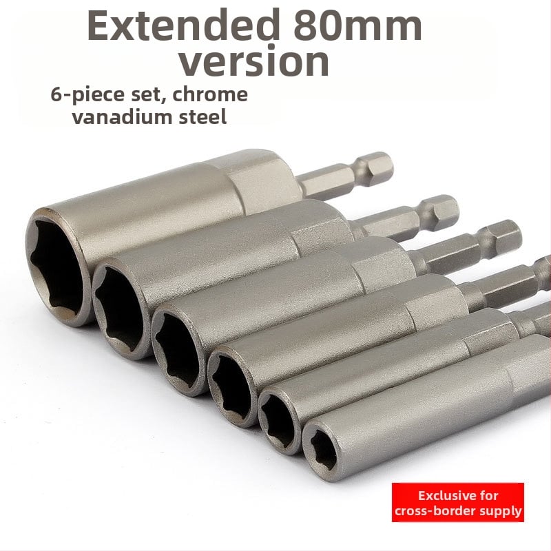 Set od 6 vanjskih šesterokutnih utičnica, 80 mm duljine, krom-vanadij čelik, metrički standard