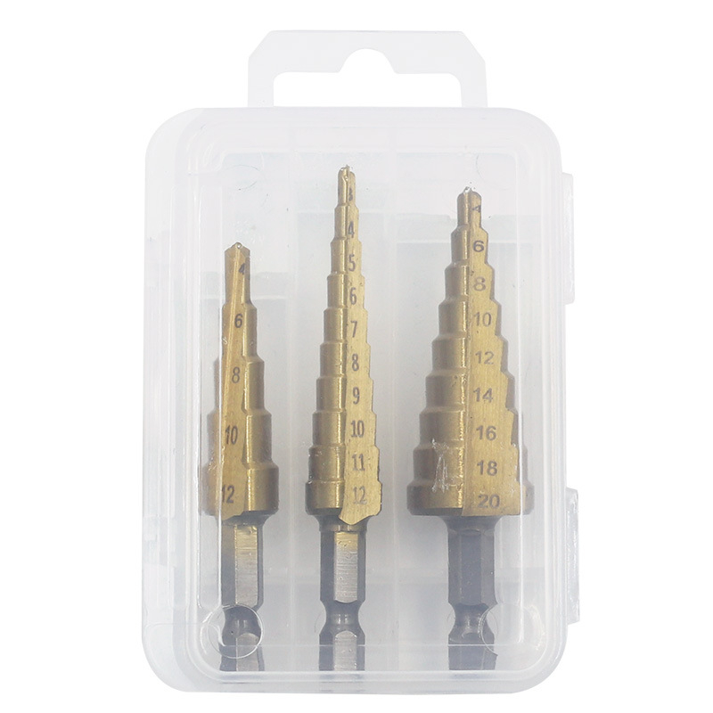 Xingweiqiang комплект стъпкови свредла със шестограмен хвостовик, титаново покритие, опаковани в кутия