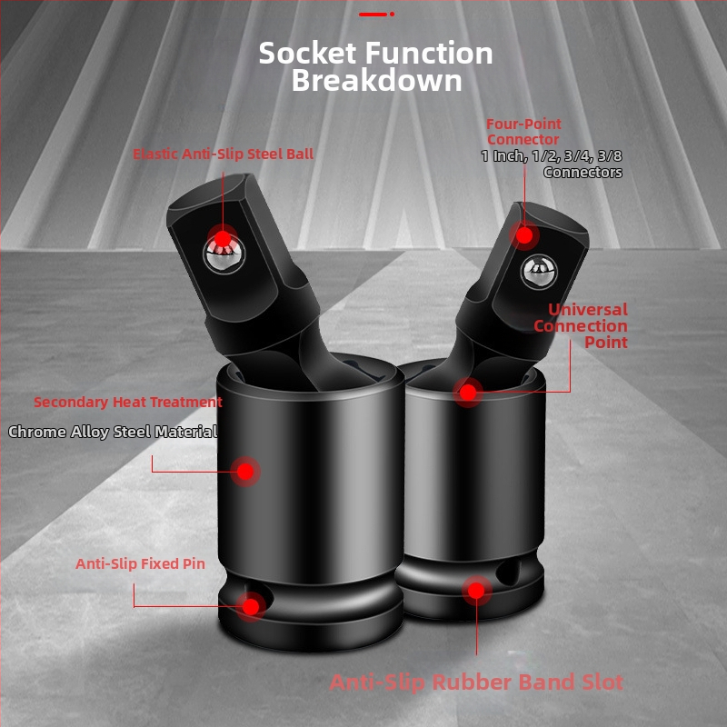 Универсален шарнирен адаптер за гнезда за пневматичен/електрически гайковерт, въртене 360°; материал: хромомолибденова стомана; покритие: хромово покритие; тегло: 170; марка: Other