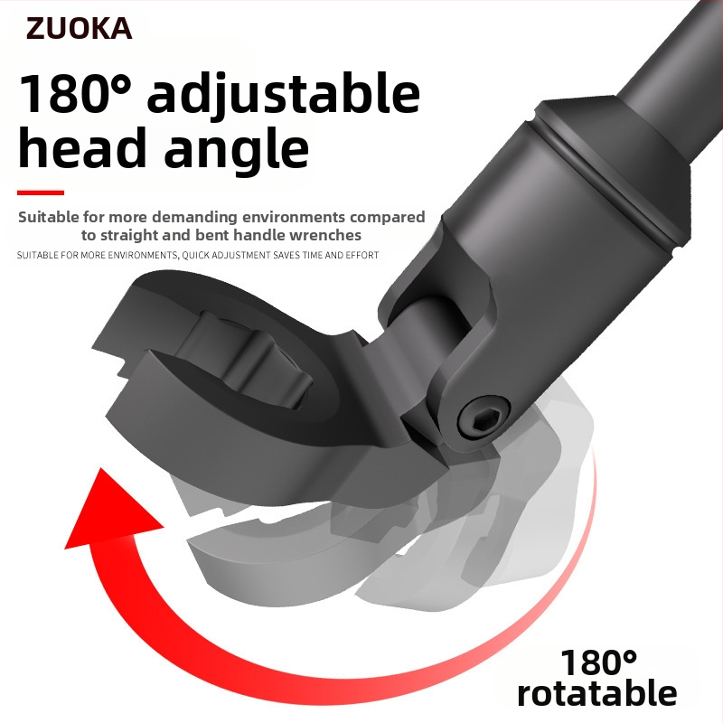 Универсален ключ за маслена тръба с гъвкава глава и открита челюст за авто ремонт; стомана хром-ванадий, фосфатирано покритие, тегло 2.0 кг