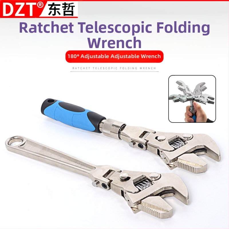 DZT 5-in-1 Mitmekülgne Reguleeritav Võti koos Sulguva Peaga ja Kiire Teleskoop‑Rattaiga – Kroom-Vanadiumpu Steel