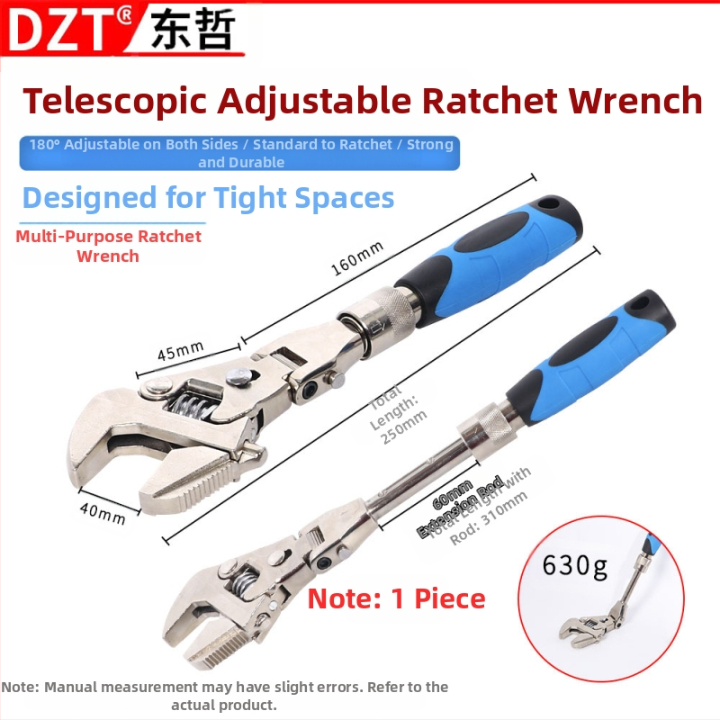 DZT 5-in-1 Mitmekülgne Reguleeritav Võti koos Sulguva Peaga ja Kiire Teleskoop‑Rattaiga – Kroom-Vanadiumpu Steel