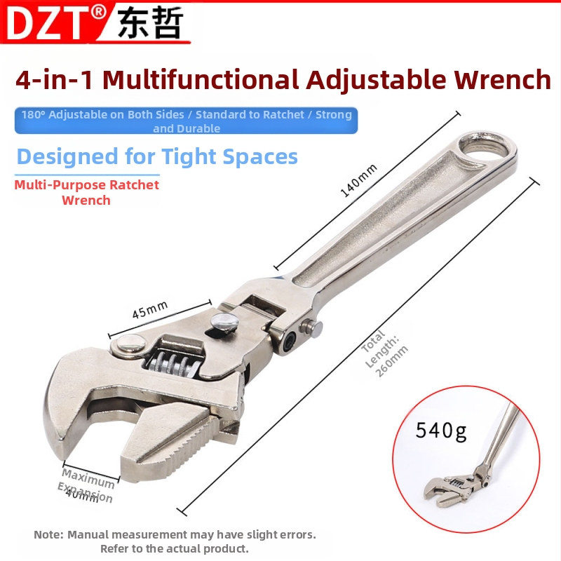 DZT 5-in-1 Mitmekülgne Reguleeritav Võti koos Sulguva Peaga ja Kiire Teleskoop‑Rattaiga – Kroom-Vanadiumpu Steel