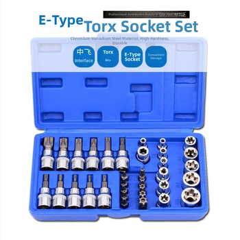Σετ 34 τεμαχίων Torx/αστεριστών υποδοχών με E4–E20 και T10–T60, χρωμιοβάνιο χάλυβα, για επισκευές μηχανημάτων