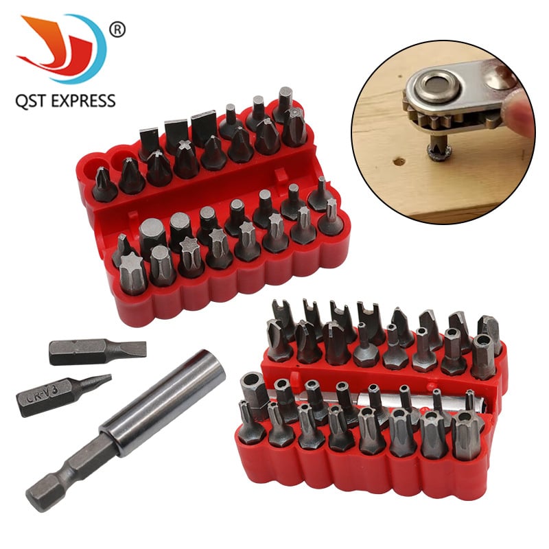 Σετ μπιτών για ηλεκτρικό κατσαβίδι, 33 τεμάχια, μαγνητικό, από χάλυβα άνθρακα, μη μονωμένο, βάρος 300 g