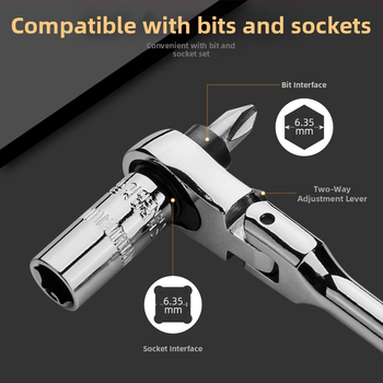 Mini ratcheto veržlė su judančia galva, dvipusis dizainas, iš chromovanadžio plieno, chromuotas paviršius, svoris 0.08 kg, dvipusė veikla