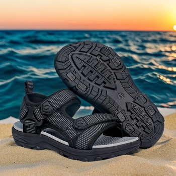 Sandale pentru copii, băieți 7-12 ani, cu vârf deschis, țesătură pe partea superioară, Velcro