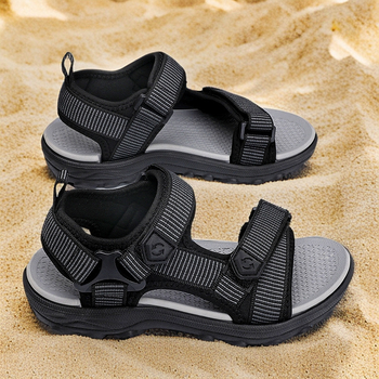 Sandale pentru copii, băieți 7-12 ani, cu vârf deschis, țesătură pe partea superioară, Velcro