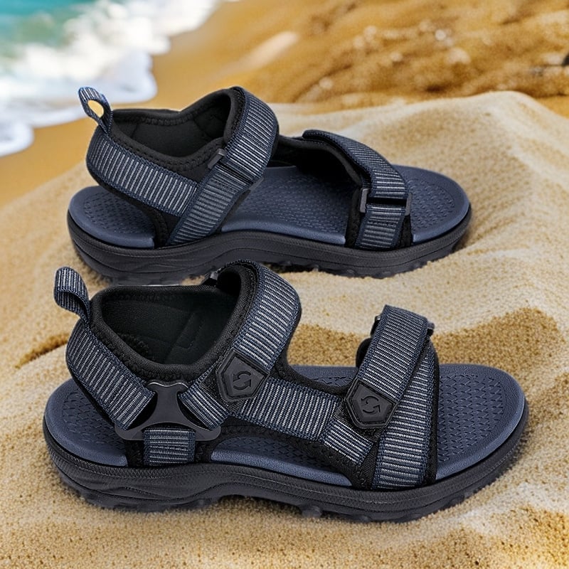 Sandale pentru copii, băieți 7-12 ani, cu vârf deschis, țesătură pe partea superioară, Velcro