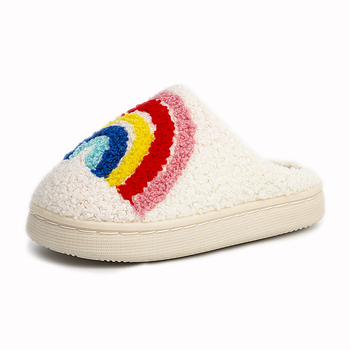 Παιδικές παντόφλες από βαμβάκι με plush επάνω μέρος, ριγέ σχέδιο, σόλα από καουτσούκ, ζεστές και αντιολισθητικές