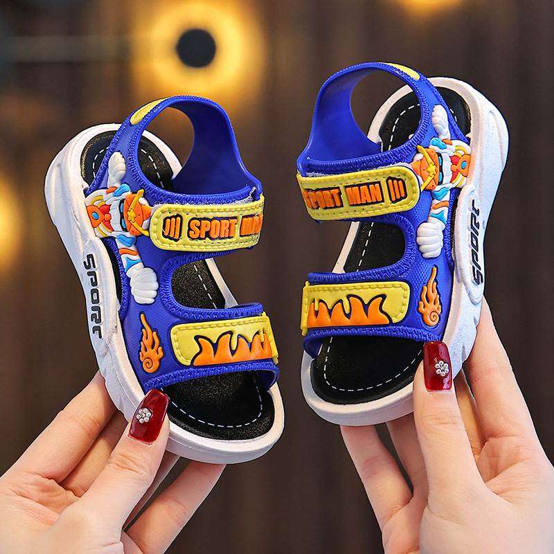 Sandale de vară pentru copii, pentru băieți, închidere Velcro, talpă antiderapantă, imprimeu cartoon, parte superioară din PVC, pentru vârste 1–12 ani