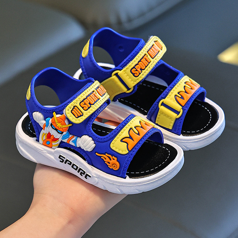 Sandale de vară pentru copii, pentru băieți, închidere Velcro, talpă antiderapantă, imprimeu cartoon, parte superioară din PVC, pentru vârste 1–12 ani