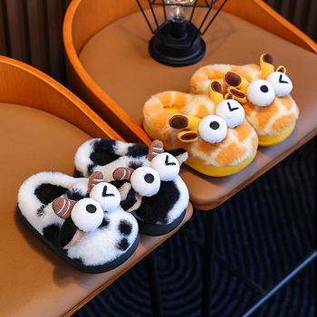 παντόφλες από βαμβάκι με γούνινο επάνω μέρος, ζωικό μοτίο, σόλα PVC, ζεστές και αντιολισθητικές για φθινοπωρινό-χειμερινό