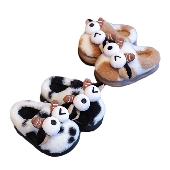 παντόφλες από βαμβάκι με γούνινο επάνω μέρος, ζωικό μοτίο, σόλα PVC, ζεστές και αντιολισθητικές για φθινοπωρινό-χειμερινό