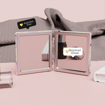 Сгъваемо огледало за грим, мотив пеперуда, преносимо ръчно и двустранно, рамка PU/PS/PVC, сребърно огледало