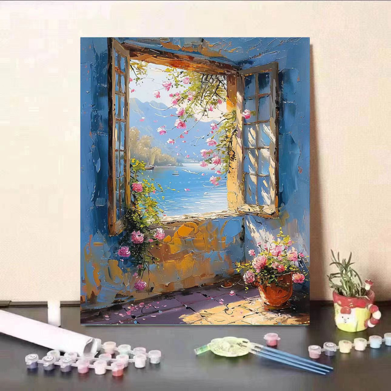 Ψηφιακή ζωγραφιά λαδιού με Καμέλια στη θάλασσα - DIY, χωρίς πλαίσιο, μοντέρνο και απλό στυλ, κατάλληλη για υπνοδωμάτιο, γραφείο και είσοδο