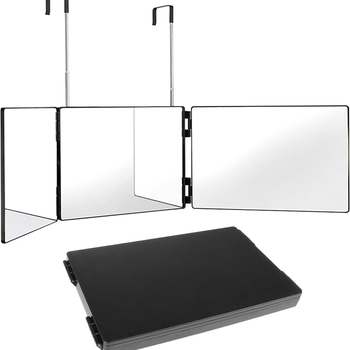 Огледало за окачване на стена с три лица и сгъваем дизайн; ABS рамка; без електричество; персонализирано лого; подходящо за дневна, спалня и баня