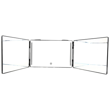 Огледало за окачване на стена с три лица и сгъваем дизайн; ABS рамка; без електричество; персонализирано лого; подходящо за дневна, спалня и баня