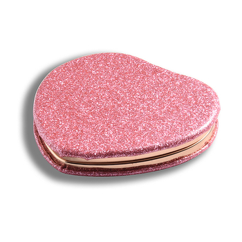 Десктоп двойно-странично огледало за грим със сърцевидна форма, възможност за печат на лого, рамка PU/PS/PVC, сребърно огледало