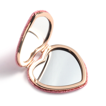 Десктоп двойно-странично огледало за грим със сърцевидна форма, възможност за печат на лого, рамка PU/PS/PVC, сребърно огледало
