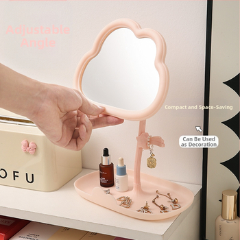 Десктоп огледало за грим с регулируема настройка, дизайн метеорни облаци, пластмасова рамка, едностранно огледало