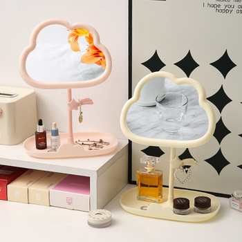 Десктоп огледало за грим с регулируема настройка, дизайн метеорни облаци, пластмасова рамка, едностранно огледало