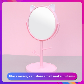Десктоп огледало за грим с котешки уши, въртящо се, HD, едностранно, пластмасова рамка, за спалня