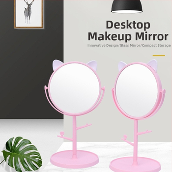 Десктоп огледало за грим с котешки уши, въртящо се, HD, едностранно, пластмасова рамка, за спалня