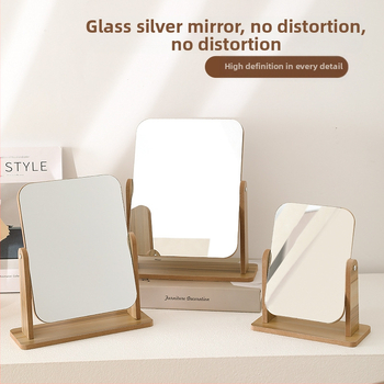 Дървено настолно огледало за грим с въртене на 360° и сребърно огледало